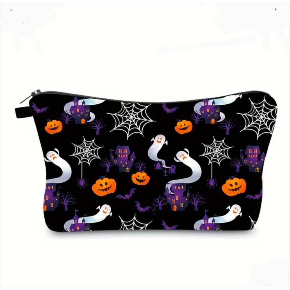 Halloween make up‎ bag with pumpkins spiders and ghost 8.5/5.5"